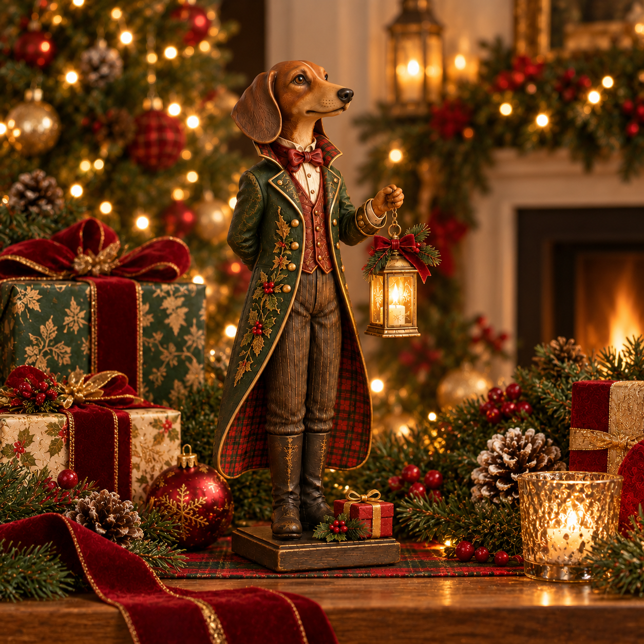 Vintage Christmas Gentleman Dachshund Figurine