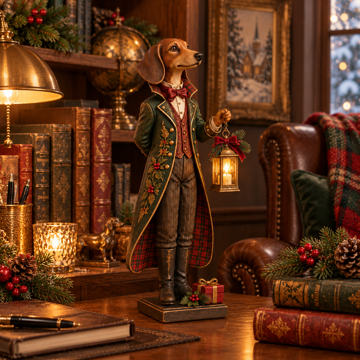 Vintage Christmas Gentleman Dachshund Figurine