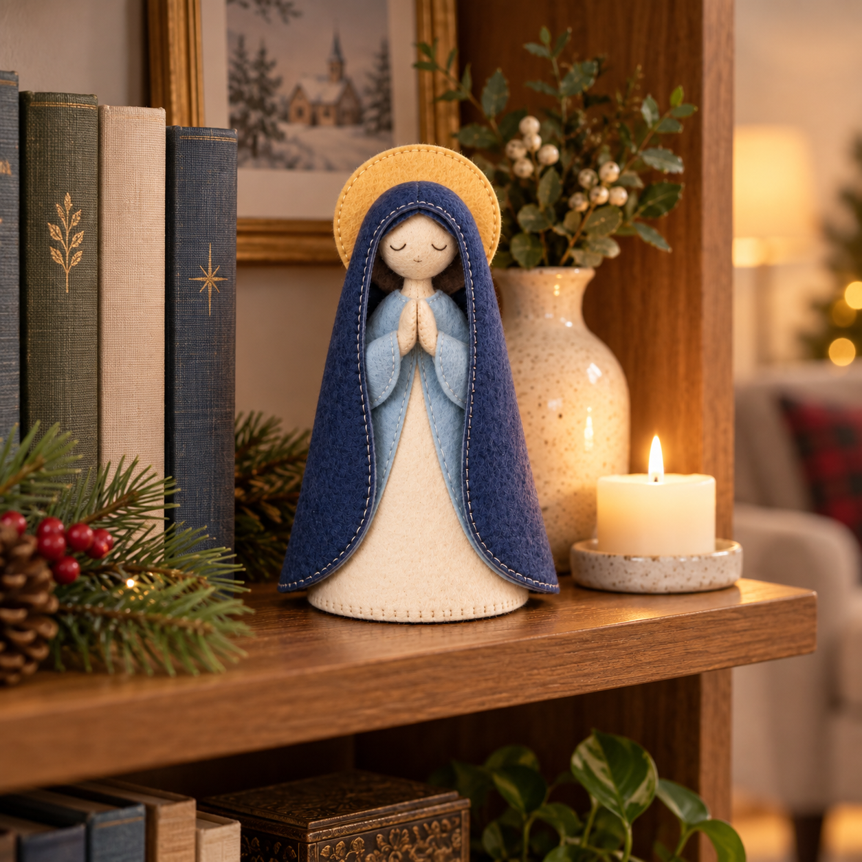 Handmade-Style Felt Praying Mary Figurine