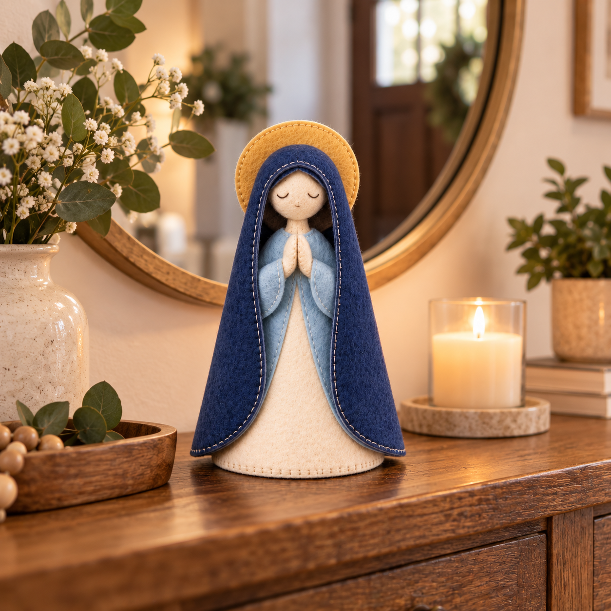 Handmade-Style Felt Praying Mary Figurine