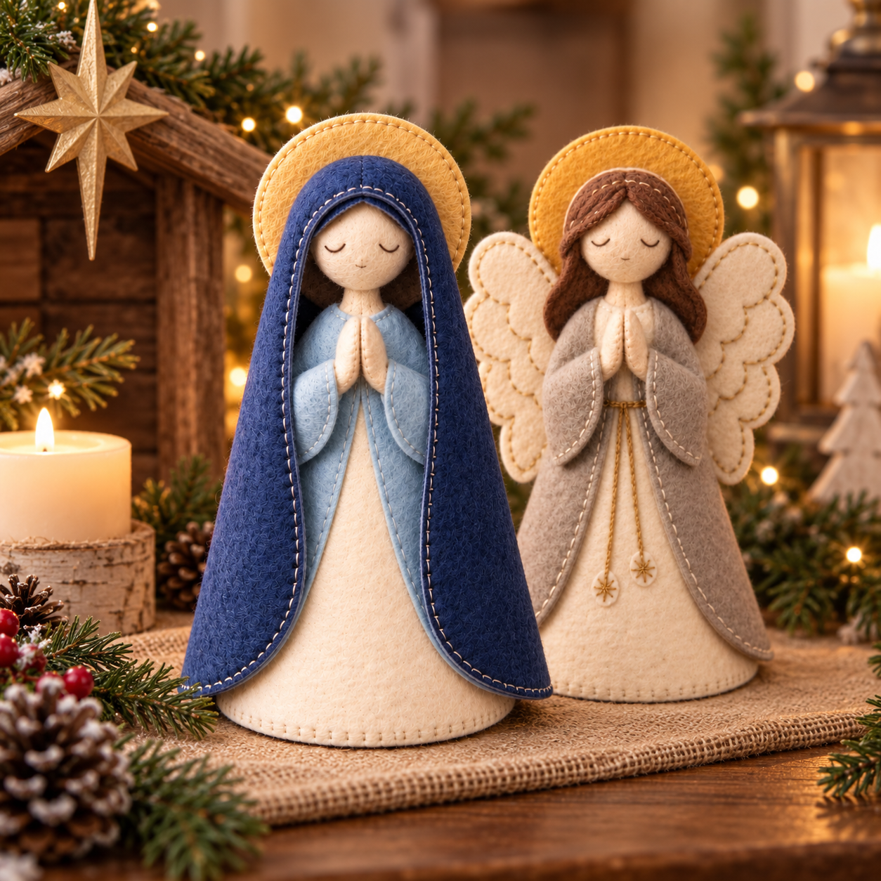 Handmade-Style Felt Praying Mary Figurine