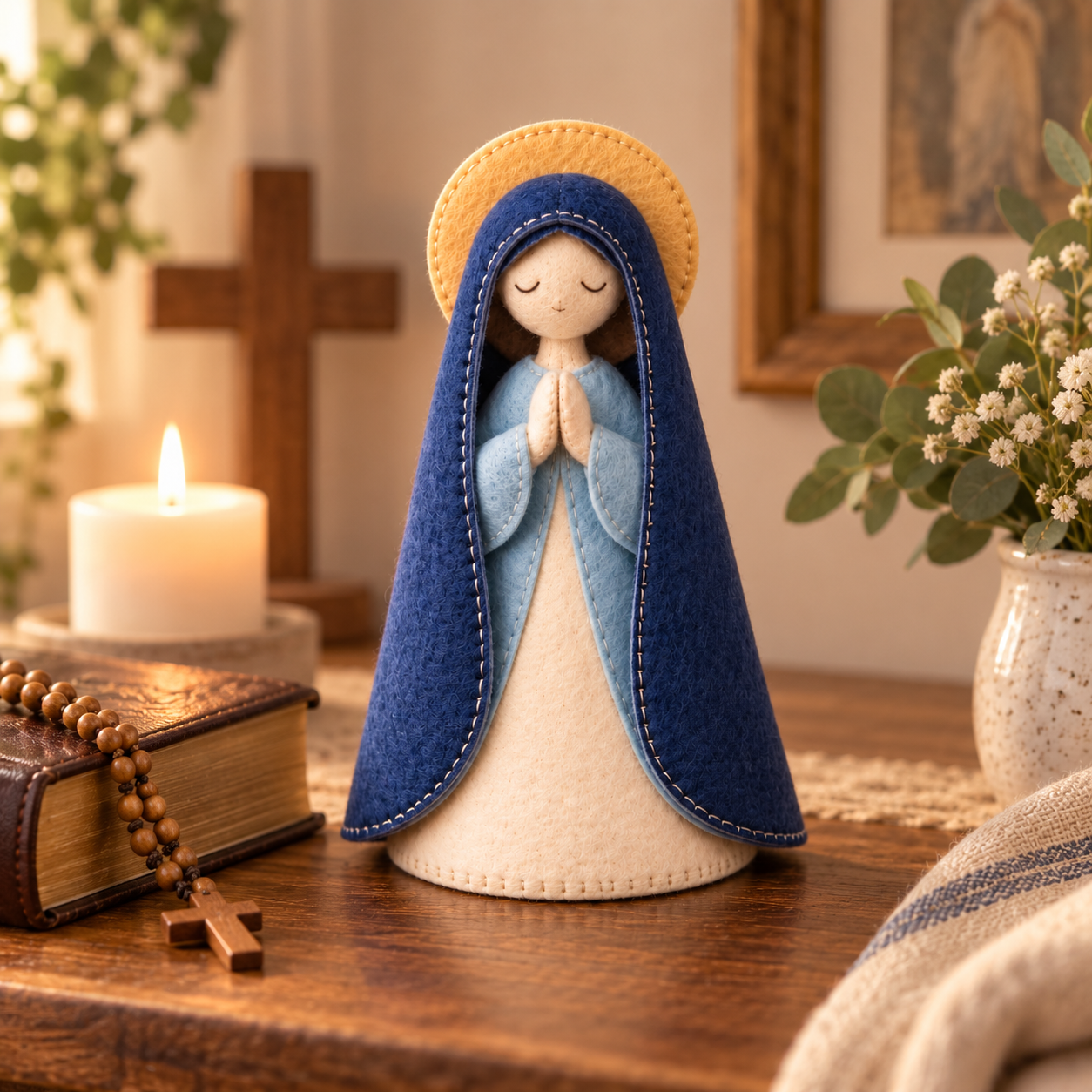 Handmade-Style Felt Praying Mary Figurine