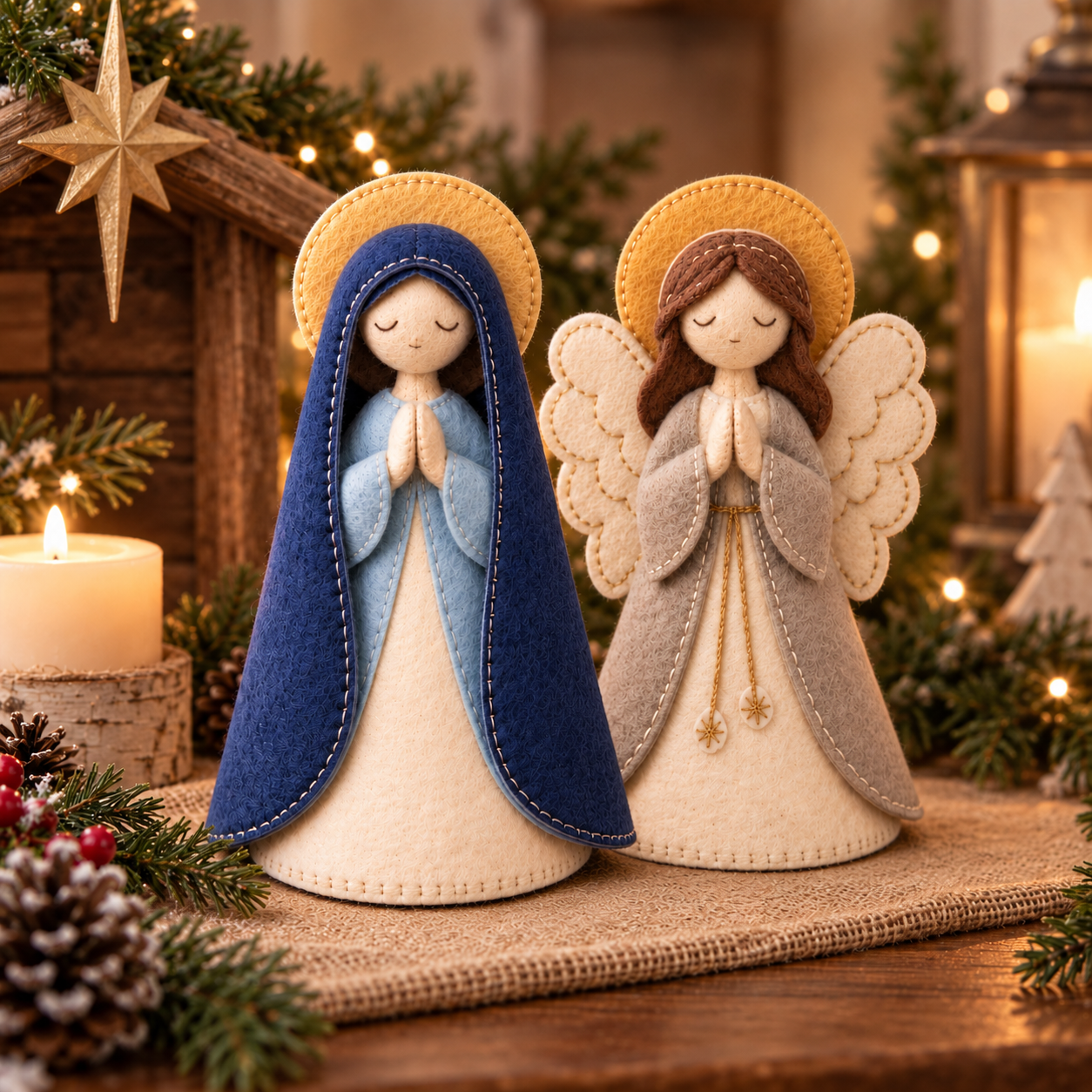 Handmade-Style Felt Praying Mary Figurine