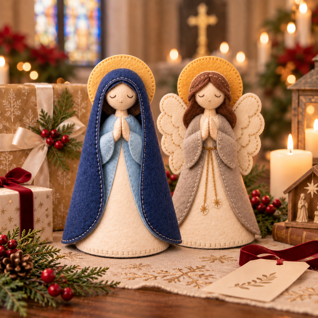 Handmade-Style Felt Praying Mary Figurine