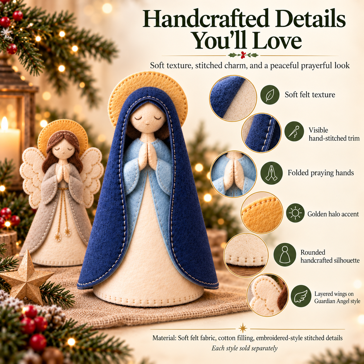 Handmade-Style Felt Praying Mary Figurine