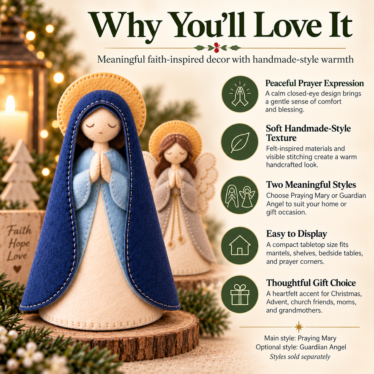 Handmade-Style Felt Praying Mary Figurine