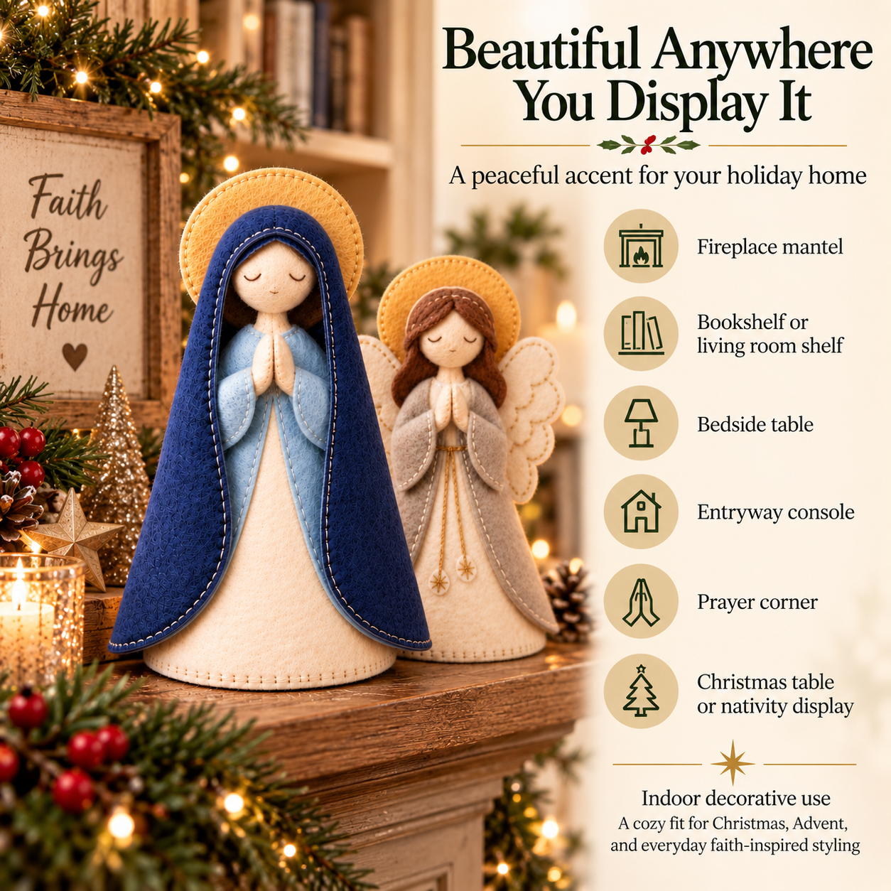 Handmade-Style Felt Praying Mary Figurine
