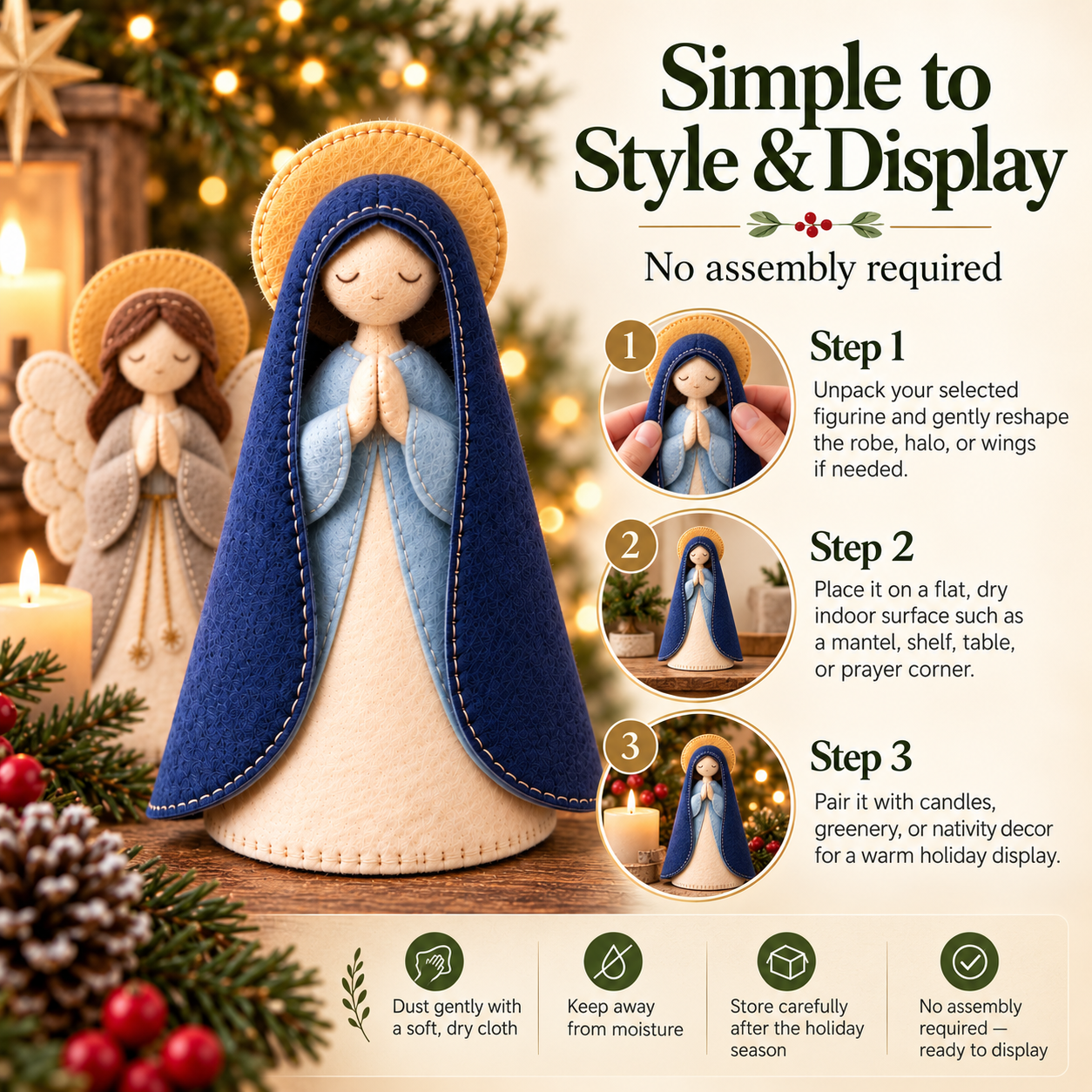 Handmade-Style Felt Praying Mary Figurine