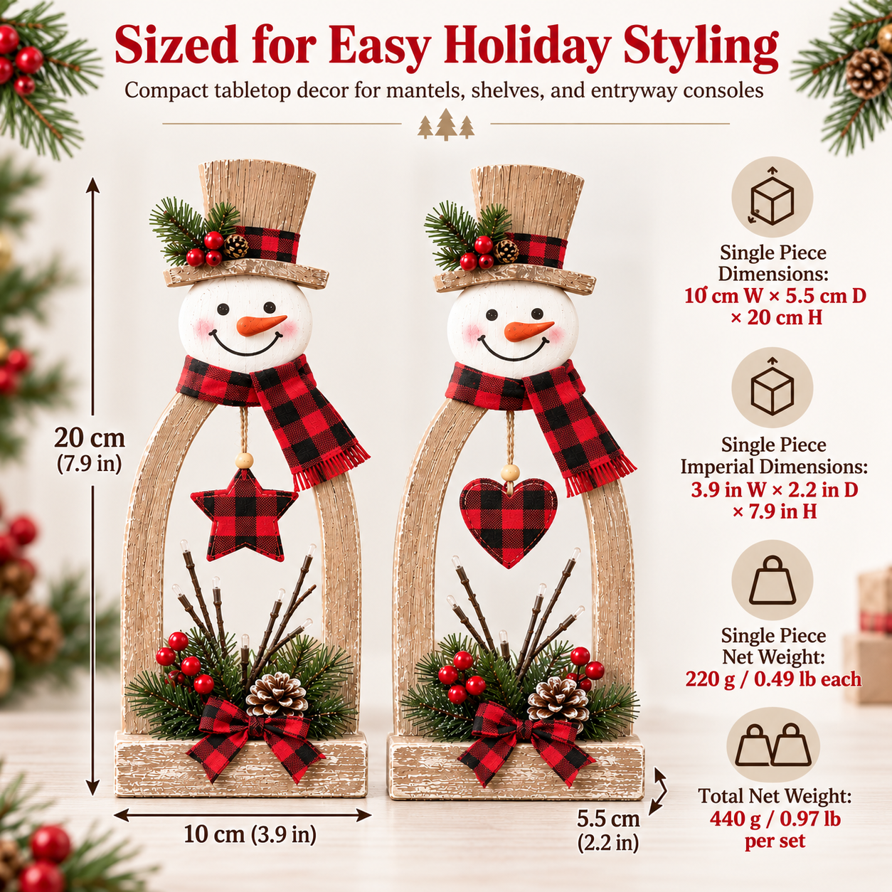 2-Piece Lighted Rustic Snowman Christmas Tabletop Decor Set