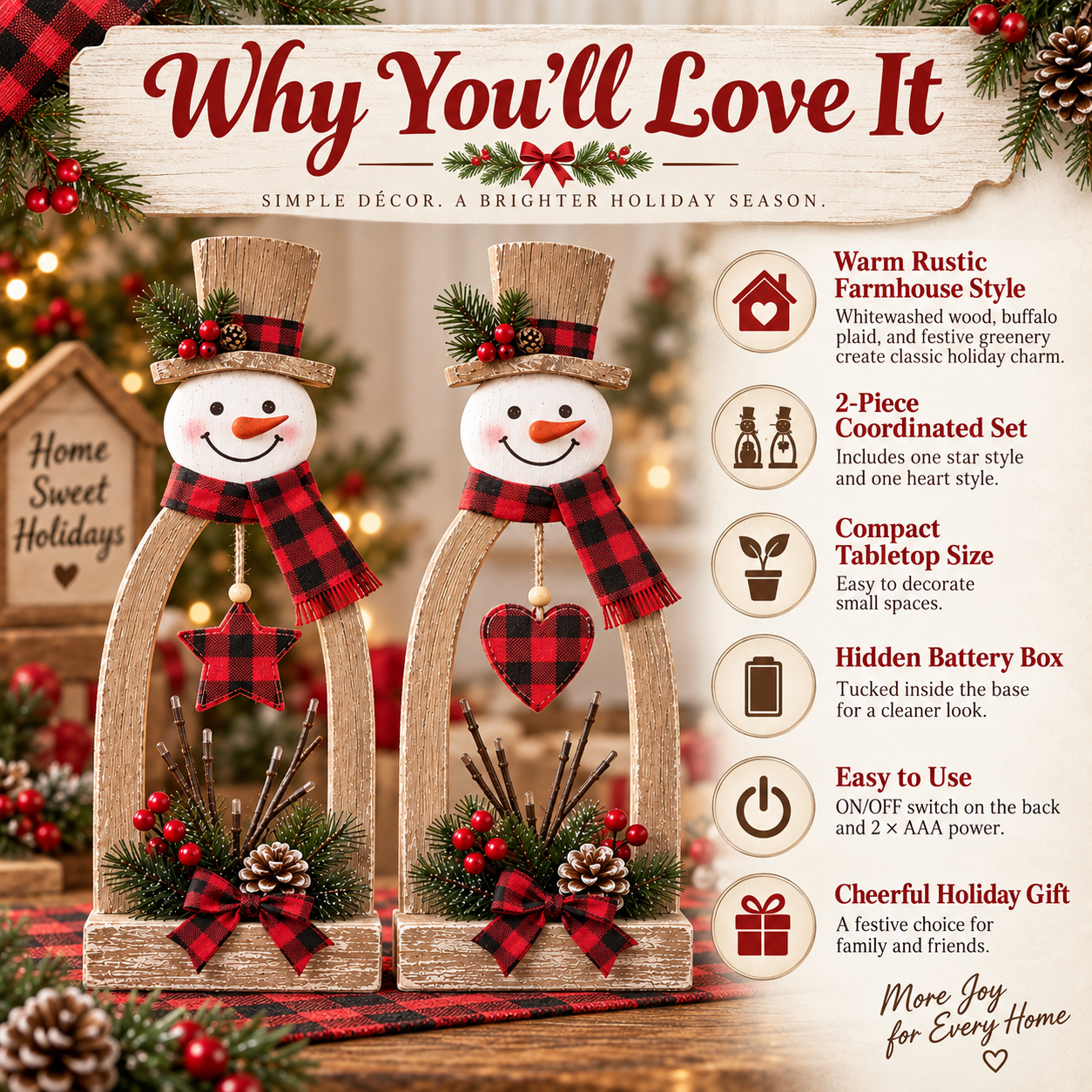 2-Piece Lighted Rustic Snowman Christmas Tabletop Decor Set