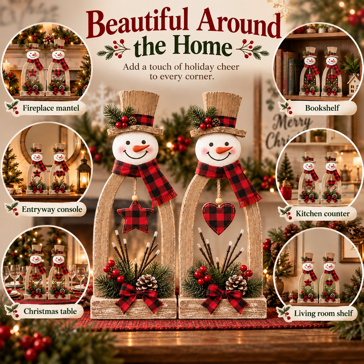 2-Piece Lighted Rustic Snowman Christmas Tabletop Decor Set