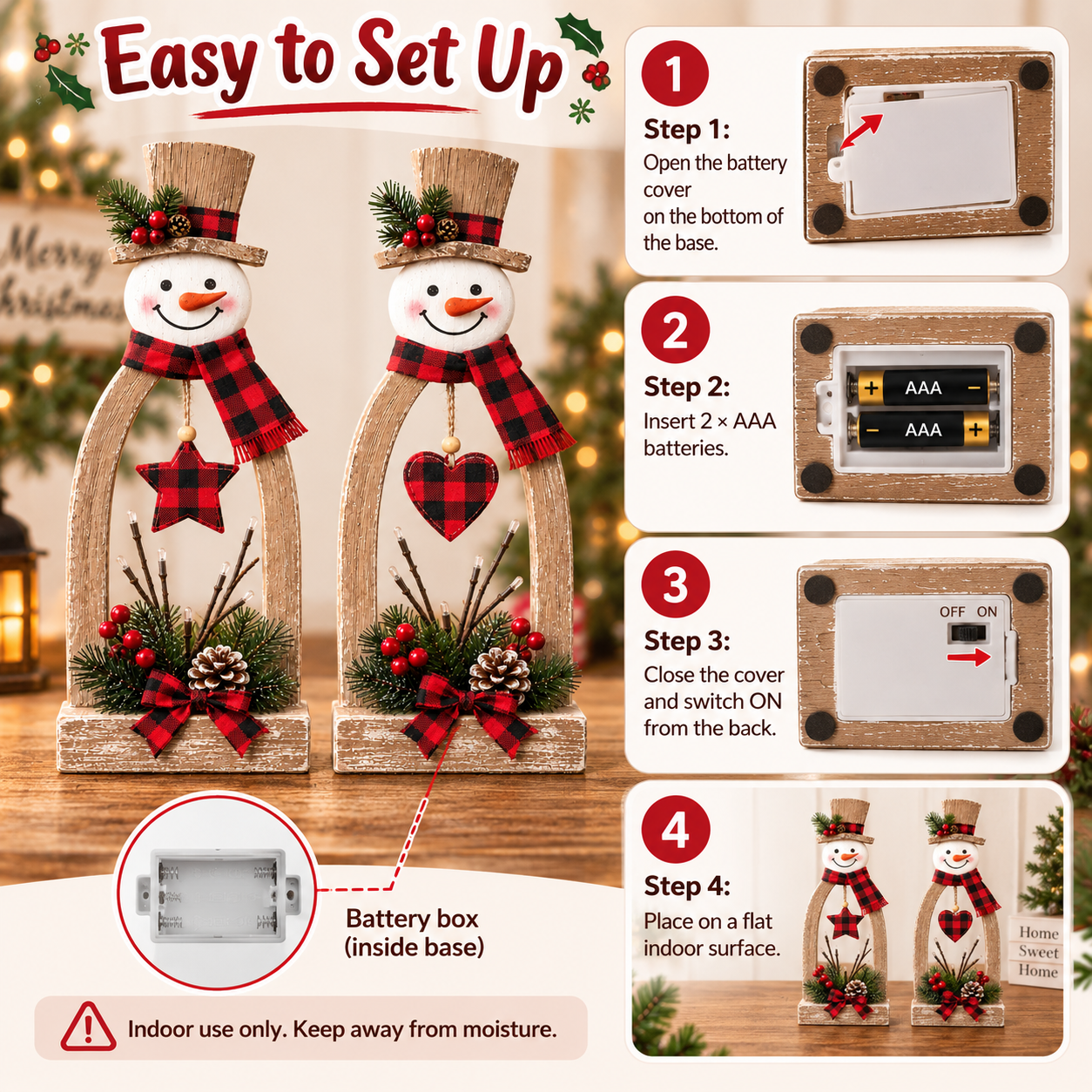 2-Piece Lighted Rustic Snowman Christmas Tabletop Decor Set