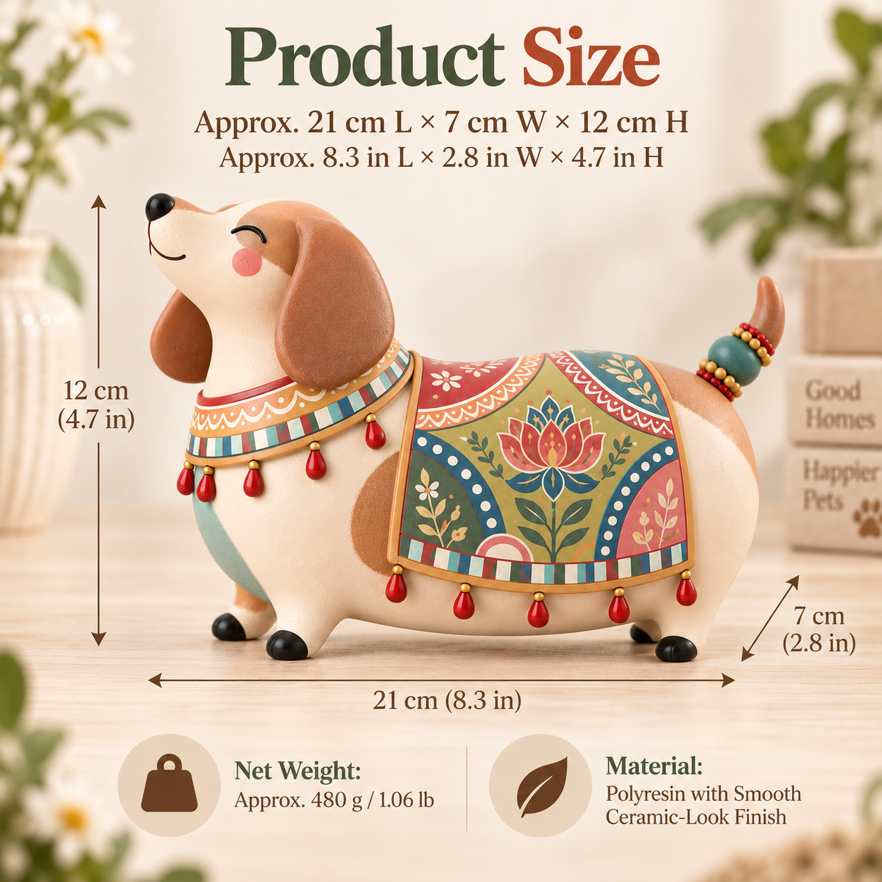 Whimsical Folk Art Dachshund Figurine
