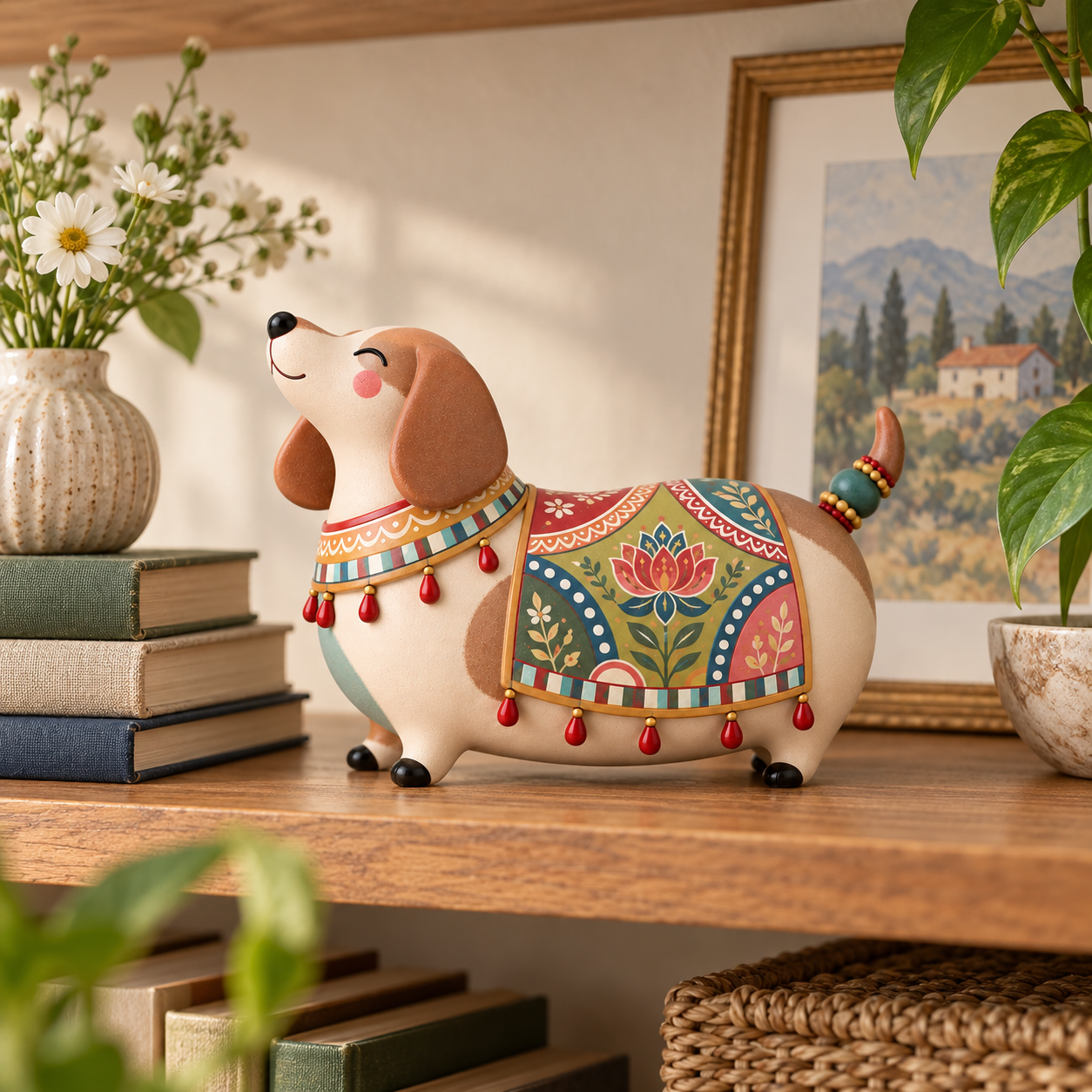 Whimsical Folk Art Dachshund Figurine