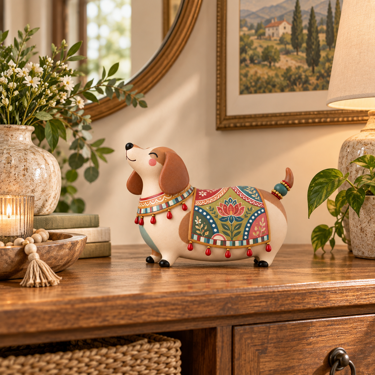 Whimsical Folk Art Dachshund Figurine