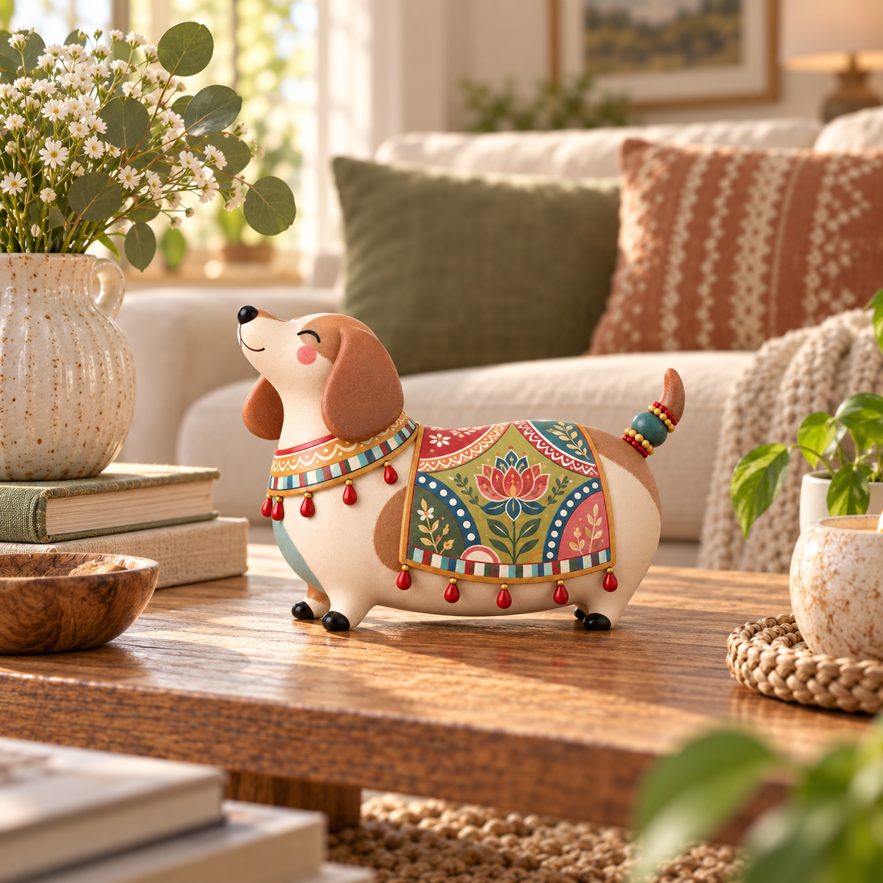 Whimsical Folk Art Dachshund Figurine