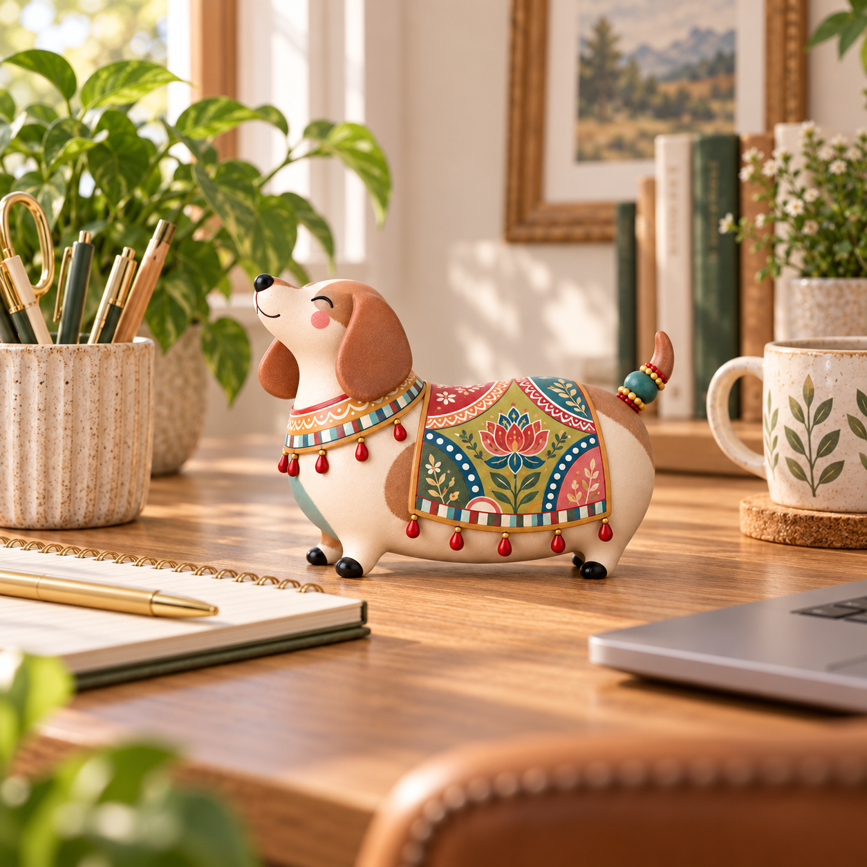 Whimsical Folk Art Dachshund Figurine