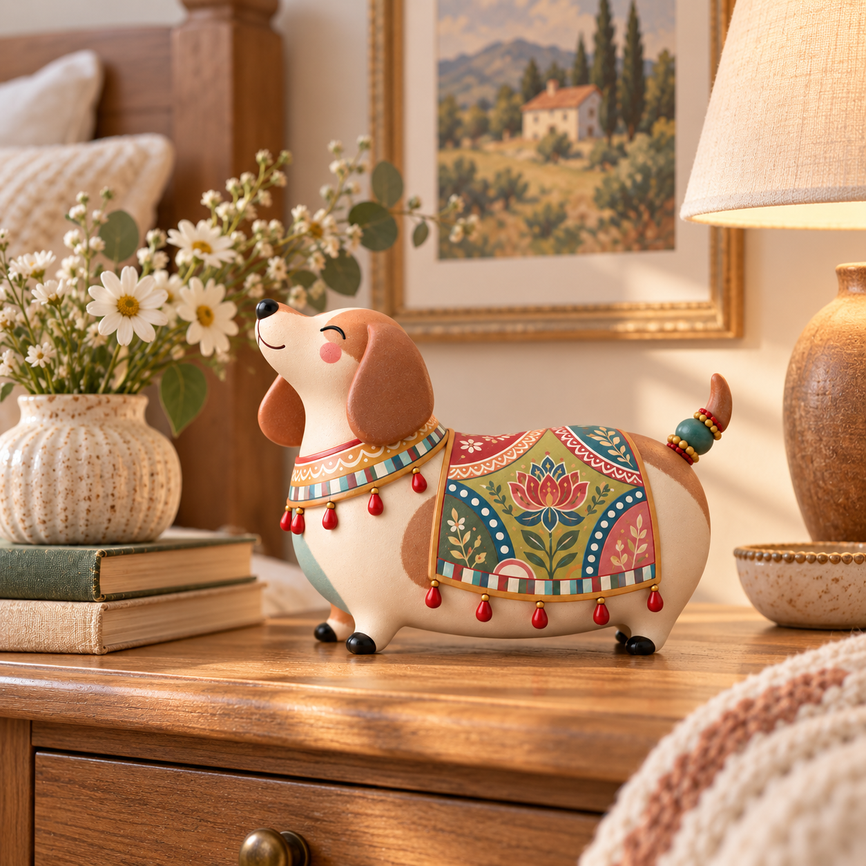 Whimsical Folk Art Dachshund Figurine