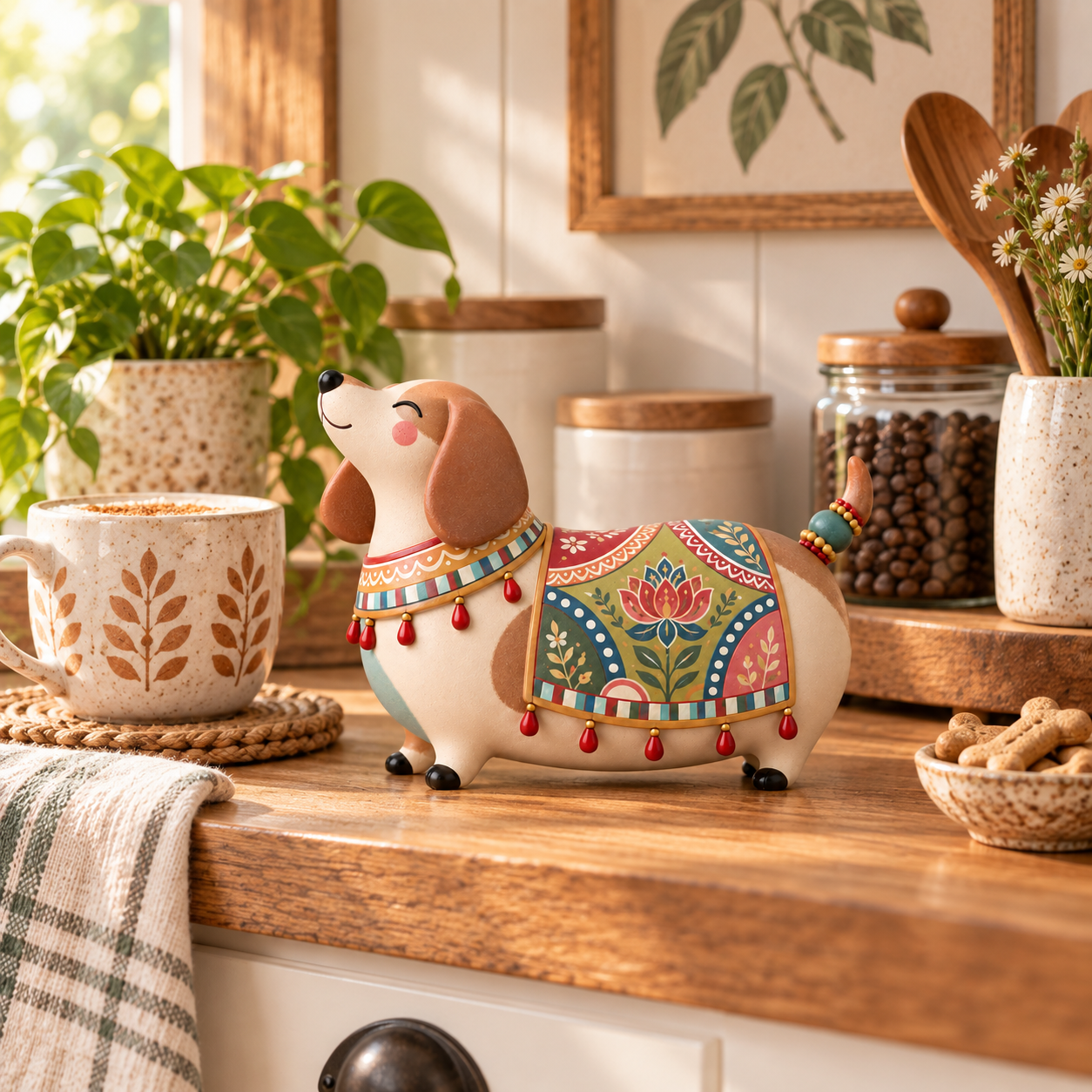 Whimsical Folk Art Dachshund Figurine