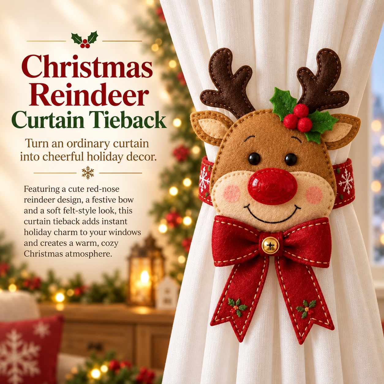 Christmas Reindeer Curtain Tieback