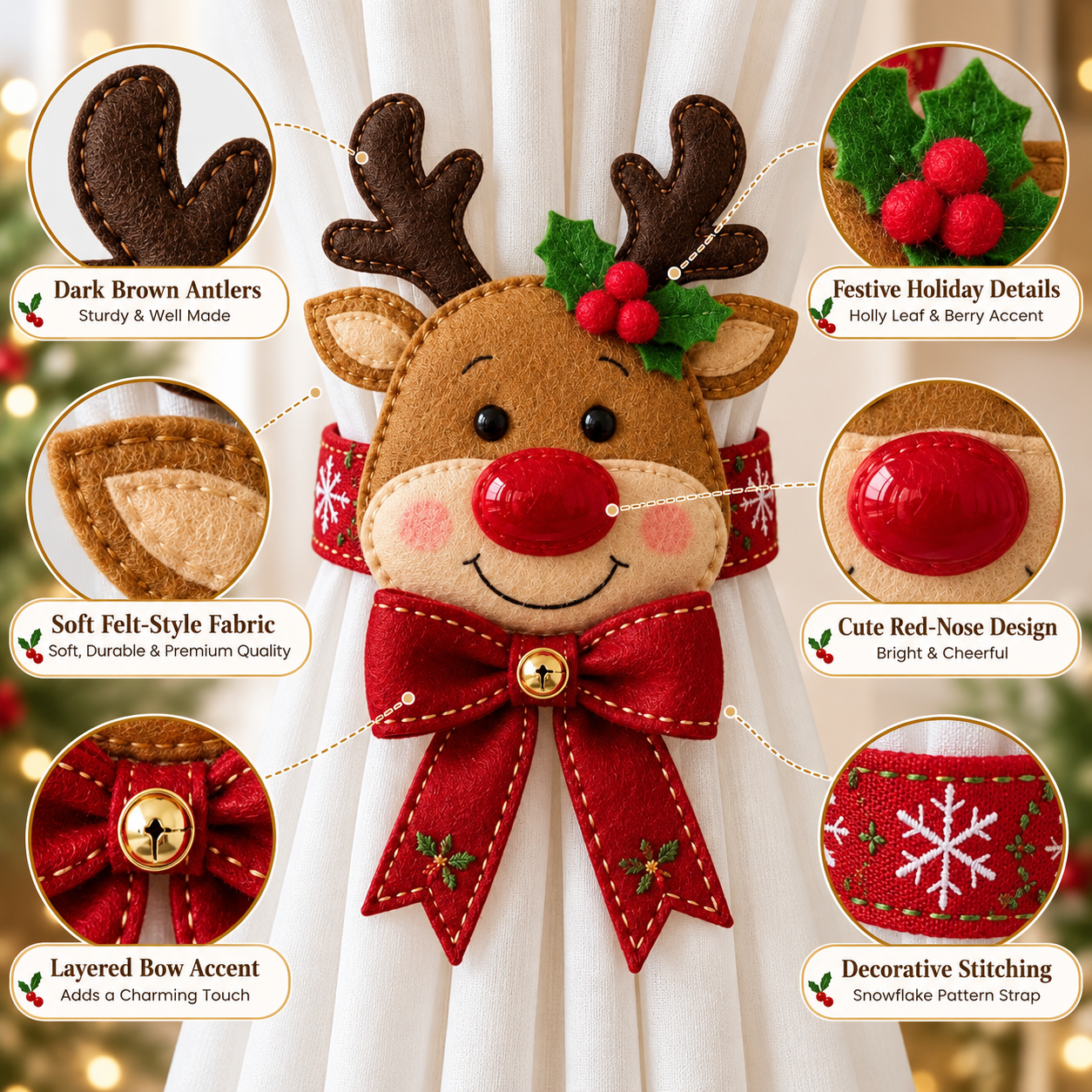 Christmas Reindeer Curtain Tieback