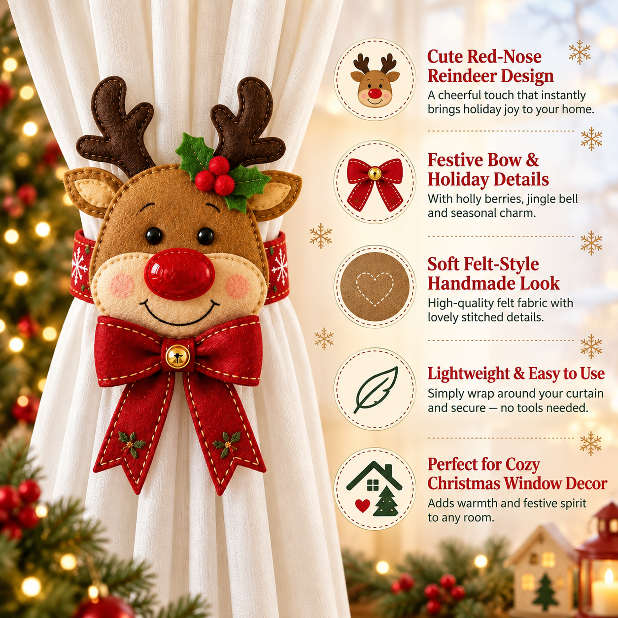 Christmas Reindeer Curtain Tieback