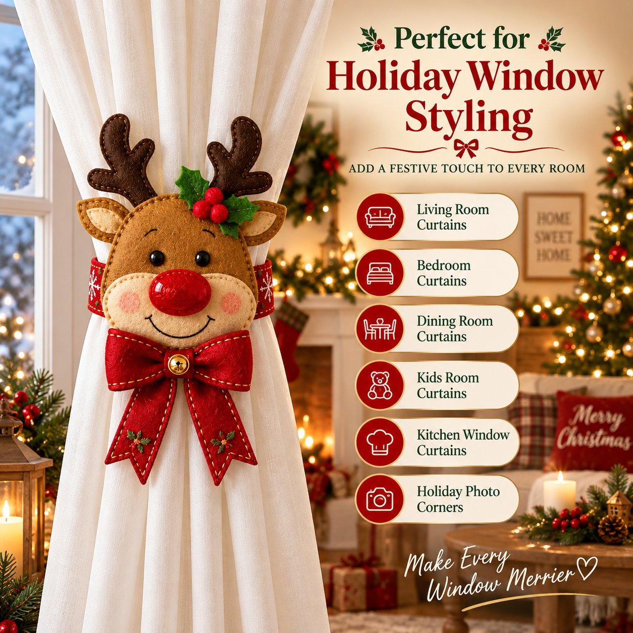 Christmas Reindeer Curtain Tieback