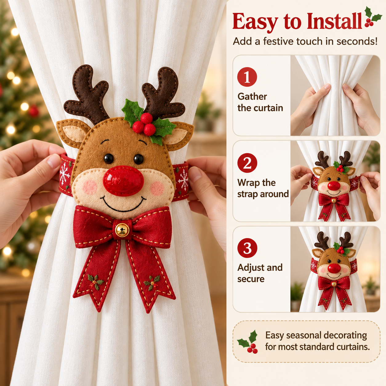 Christmas Reindeer Curtain Tieback