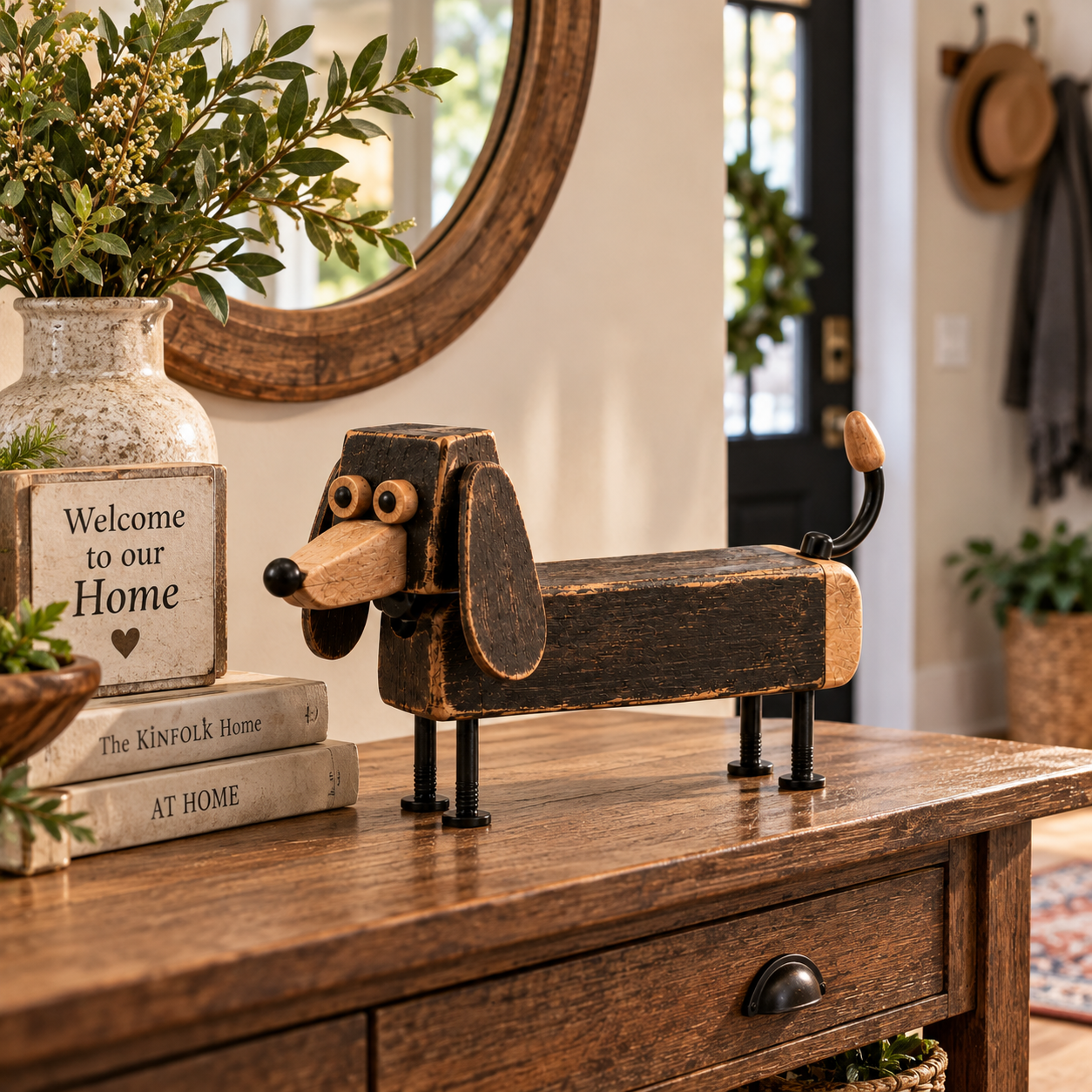 Vintage Industrial Dachshund Figurine with Rotating 