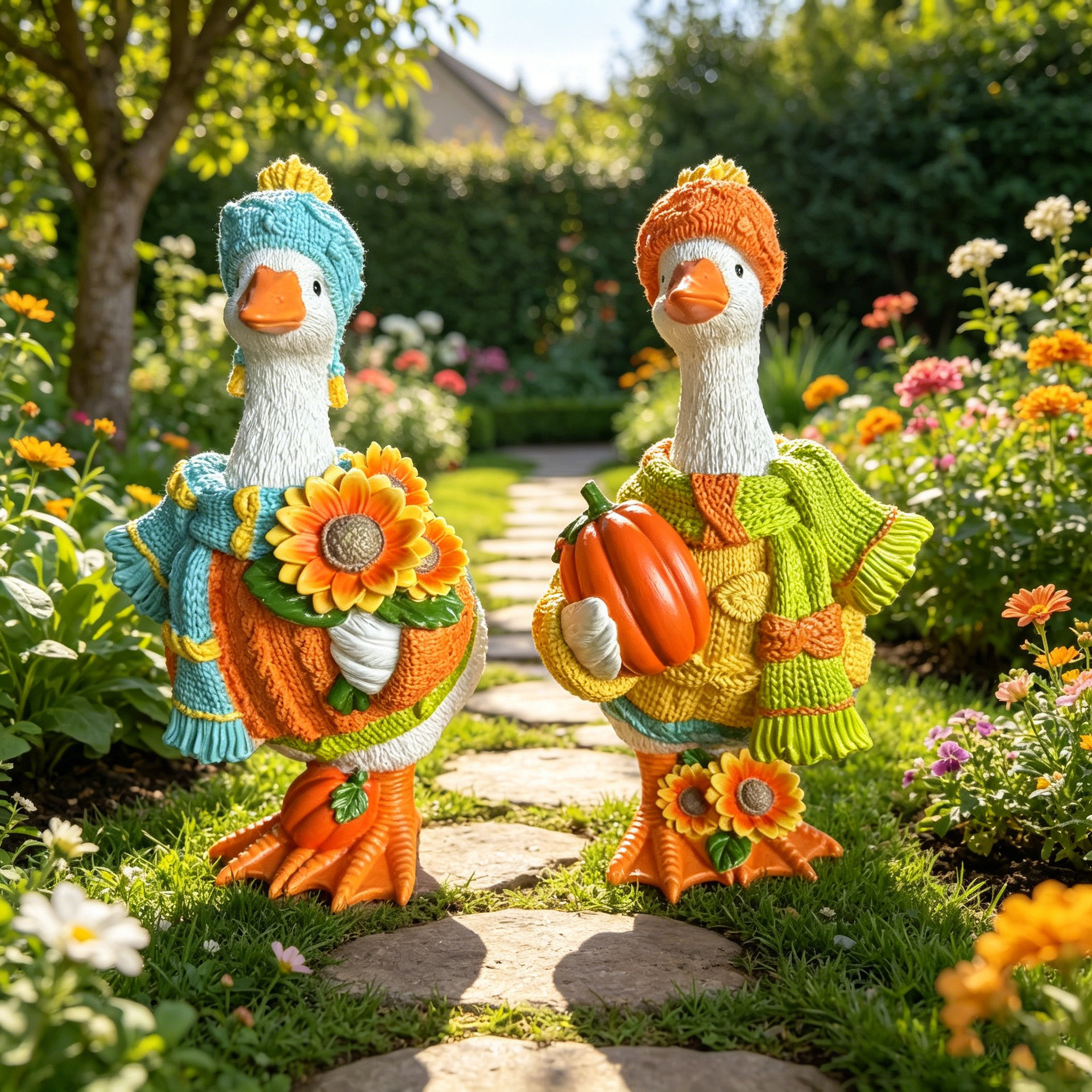 Fall Goose Garden Statue for Yard Decor