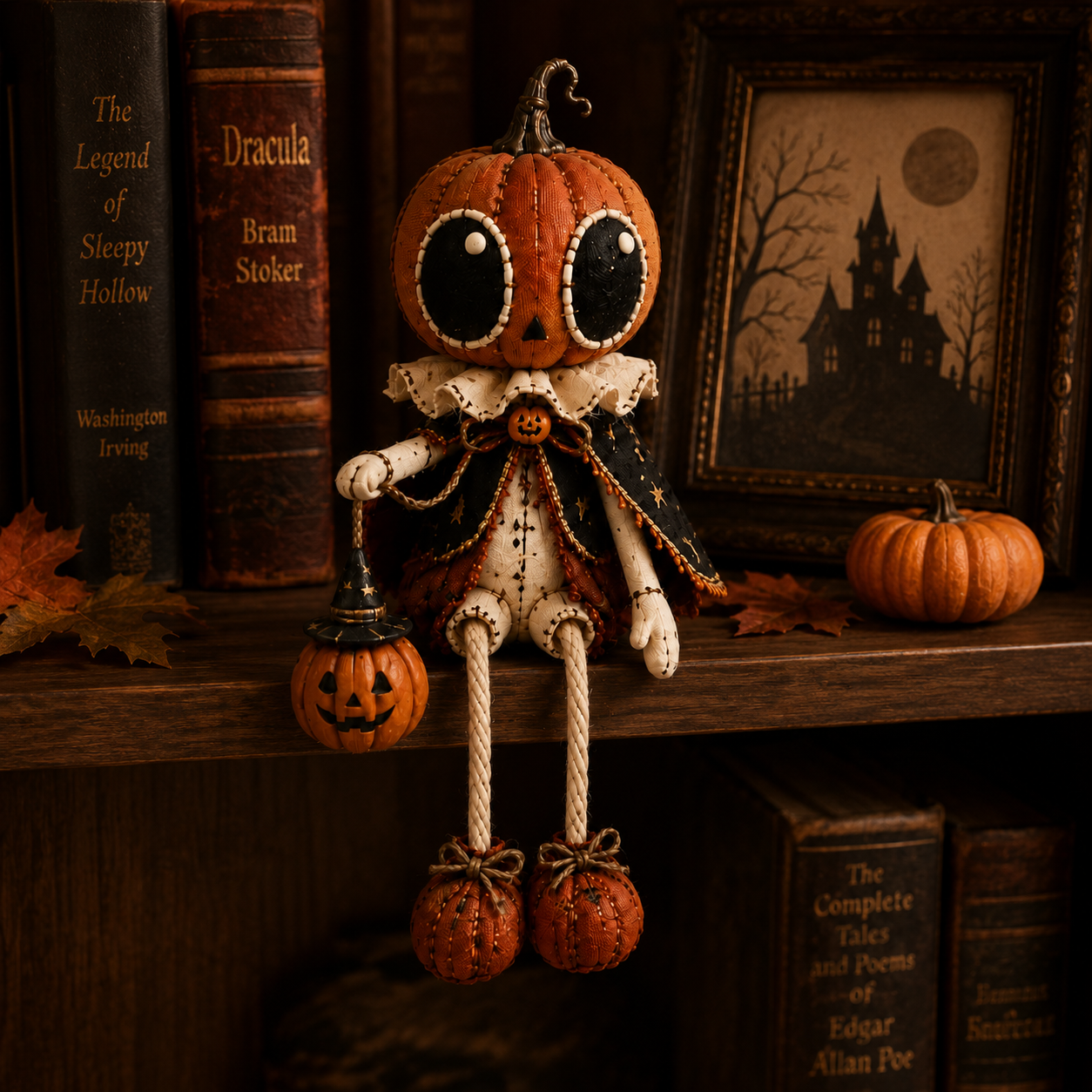 🎃 Vintage Pumpkin Head Dangling Leg Halloween Doll