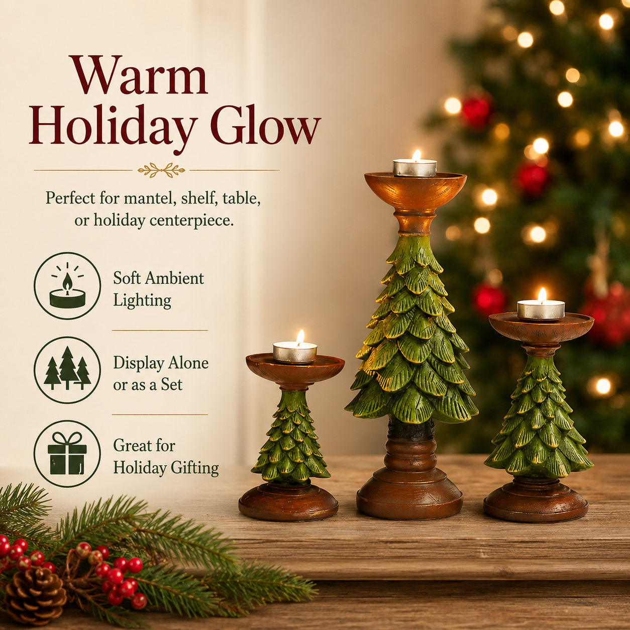 Christmas Tree Candle Holders – Festive Resin Tealight Holders for Holiday Decor