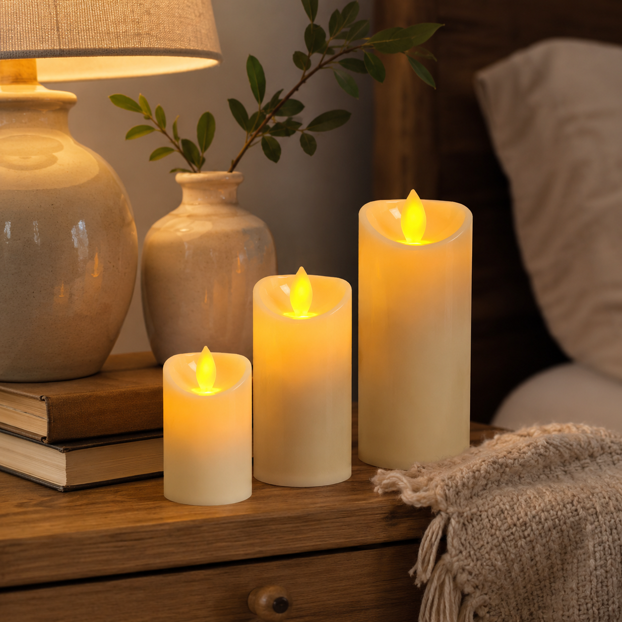 3 Pack Flameless LED Pillar Candles with Moving Flame
