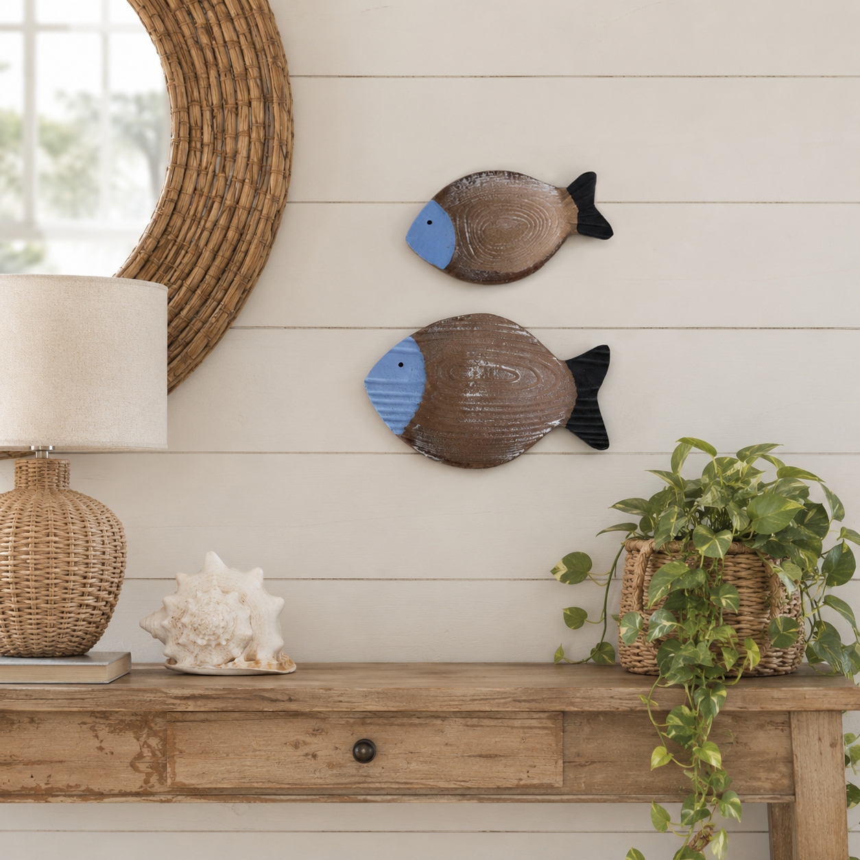 🐟 Coastal Wooden Fish Wall Decor Set