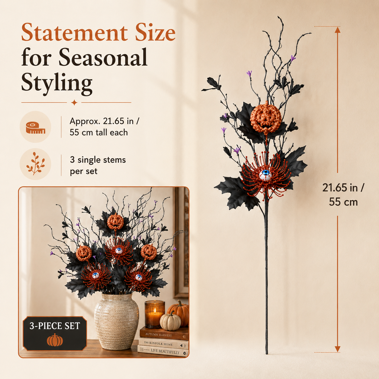 Halloween Gothic Eyeball Floral Stems – 3 Pack