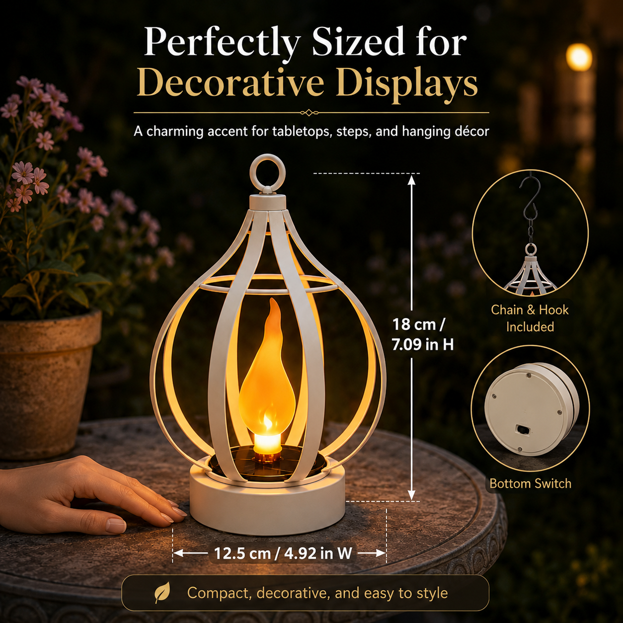 Solar Flickering Flame Metal Lantern IP65 Waterproof Hanging & Tabletop Garden Light