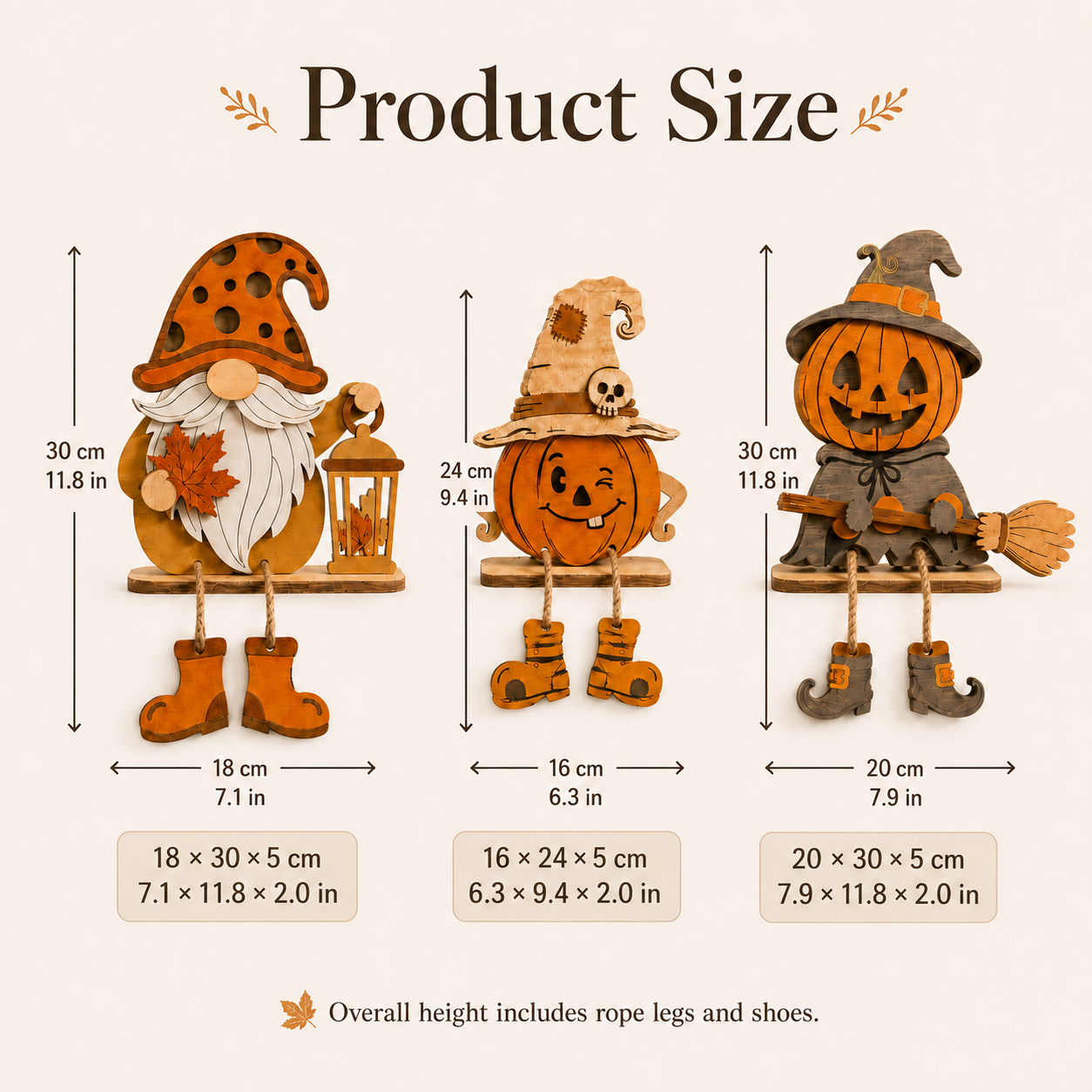 3-Piece Wooden Fall & Halloween Dangling-Leg Shelf Sitter Set