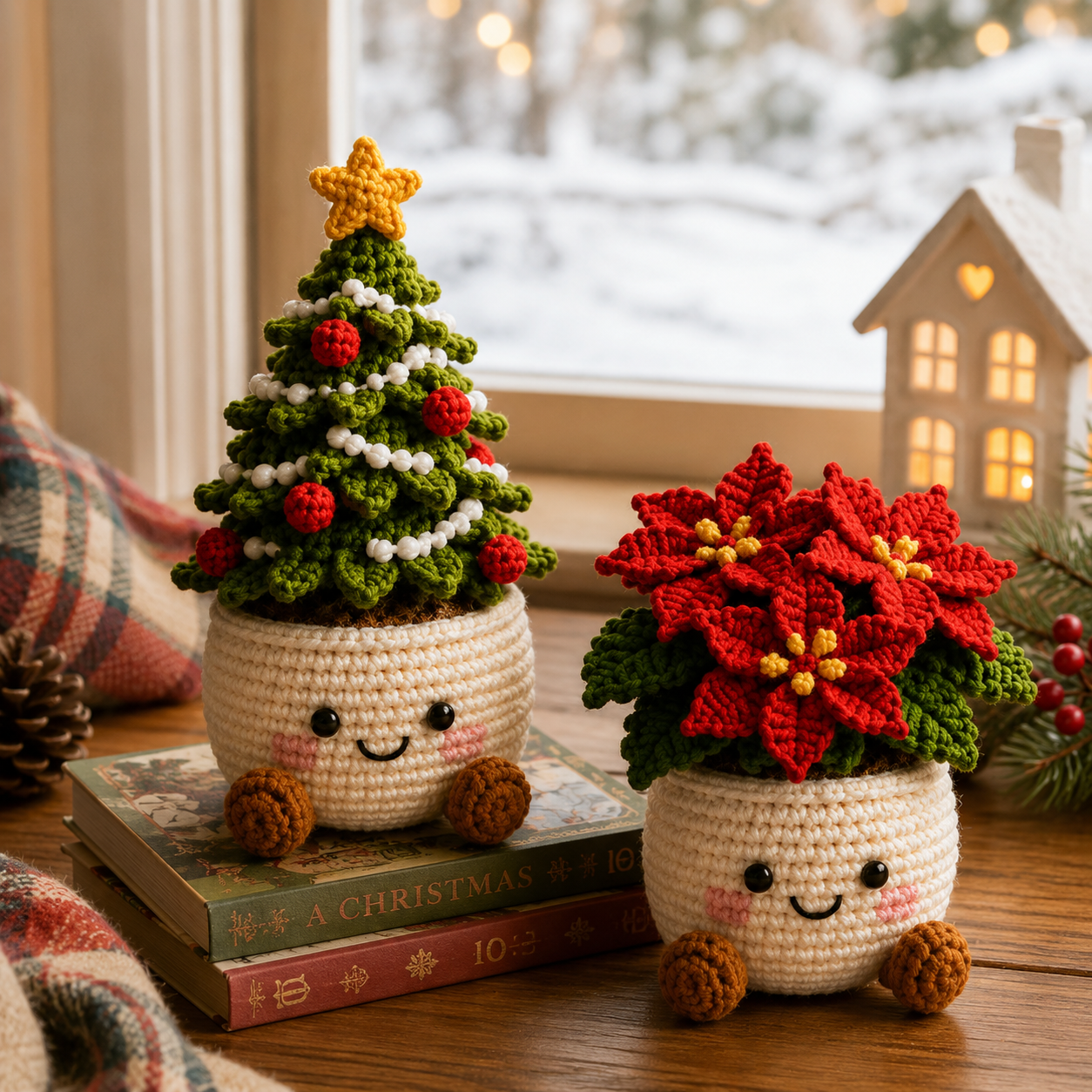 Handmade Crochet Christmas Potted Decor