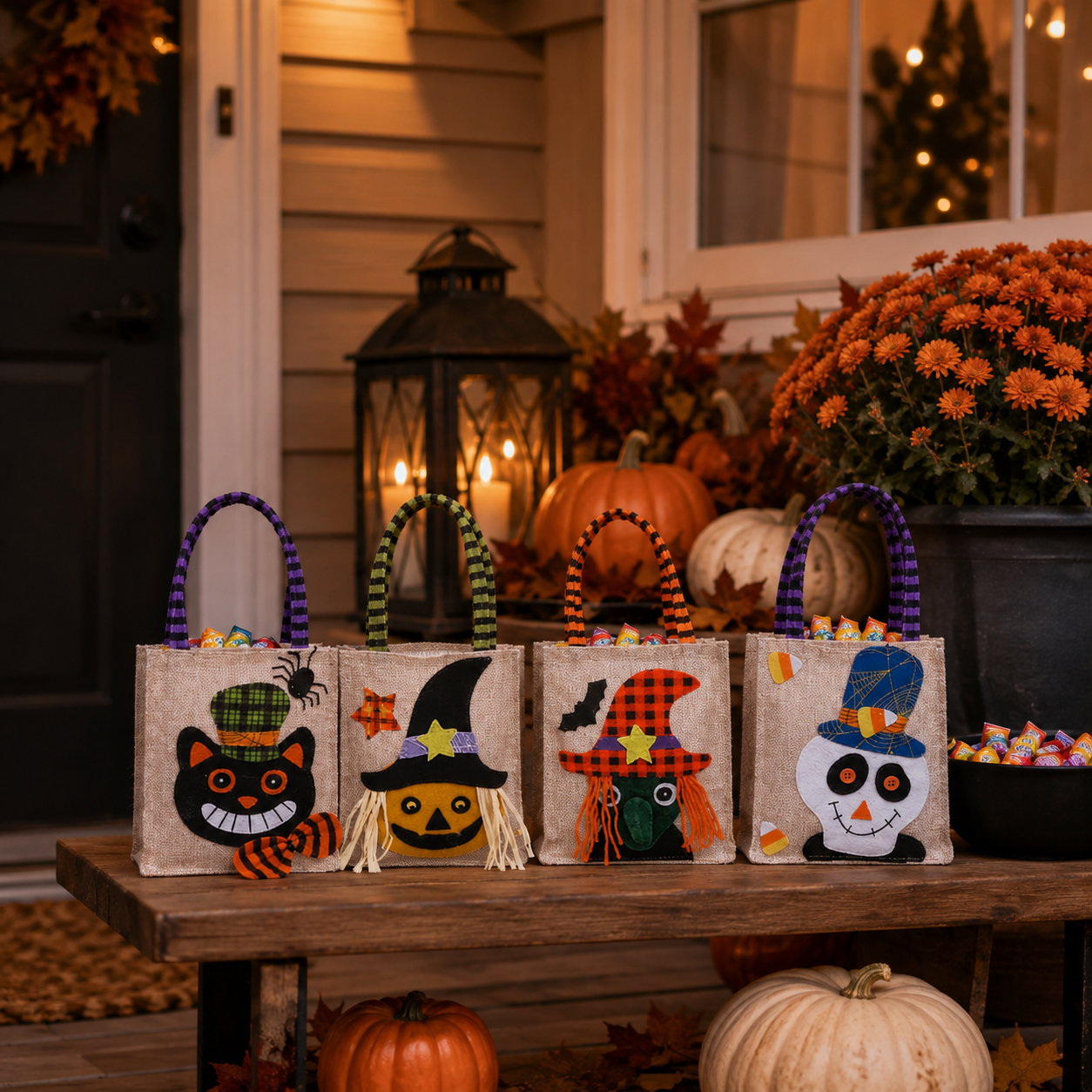 🎃 Whimsical Halloween Trick-or-Treat Bags – Set of 4
