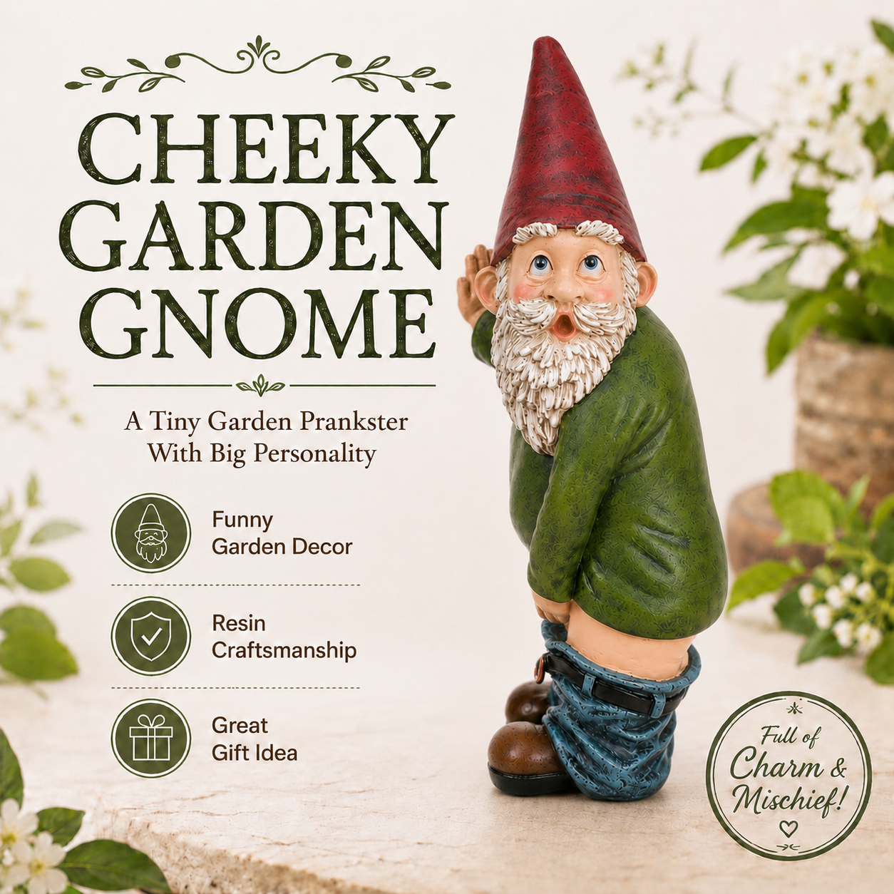 Cheeky Garden Gnome Statue