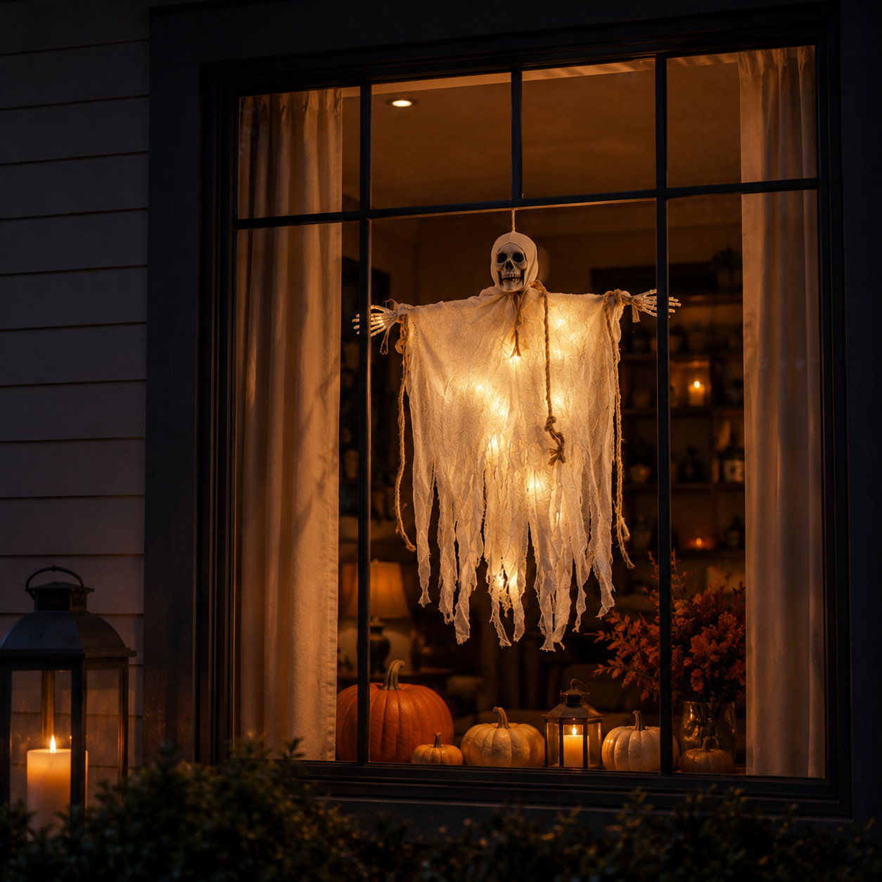 29.5" Light-Up Hanging Skeleton Ghost with Remote