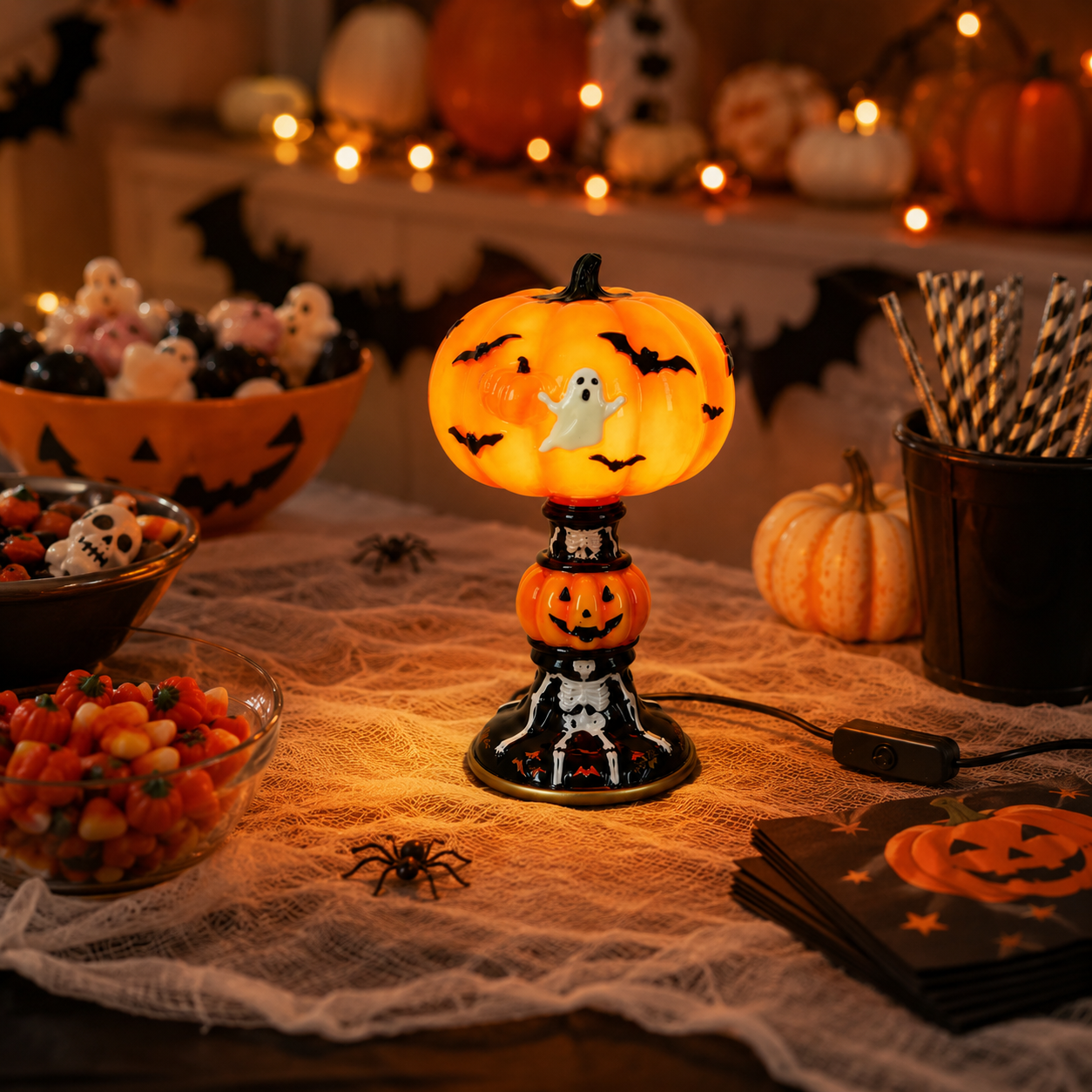 🎃 Light-Up Halloween Pumpkin Ghost Table Lamp