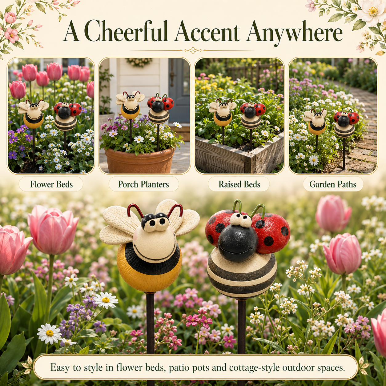 Happy Garden Friends Bee & Ladybug Stake Set