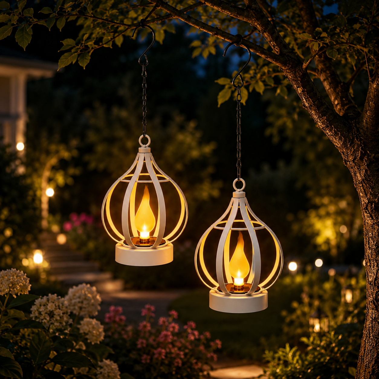 Solar Flickering Flame Metal Lantern IP65 Waterproof Hanging & Tabletop Garden Light