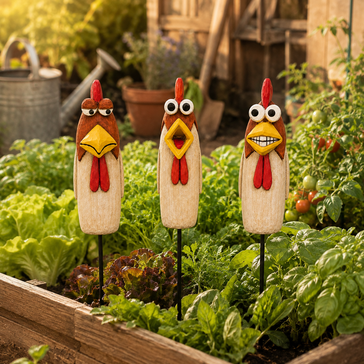 Funny Chicken Garden Stakes – 3 Piece Whimsical Yard Decor for Flower Beds, Planters & Backyard