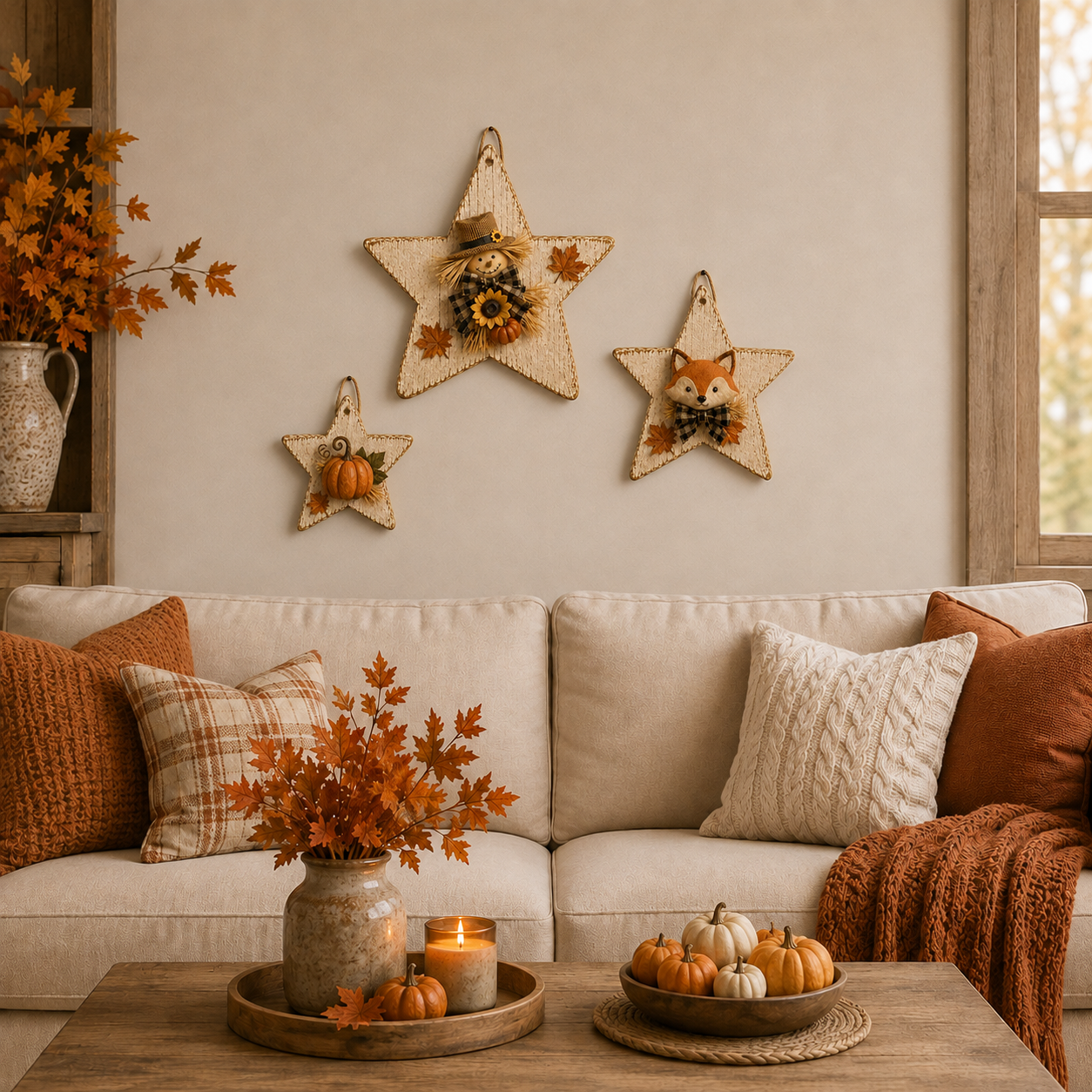 Rustic Seasonal Star Wall Decor Set – 3-Piece