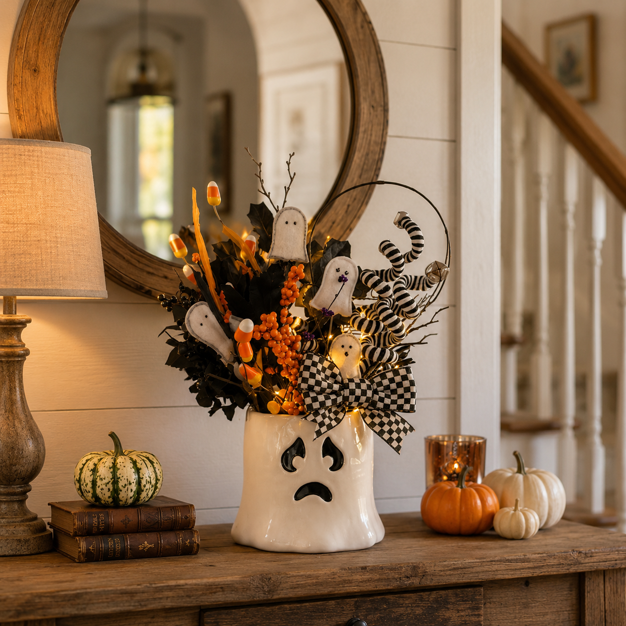 Whimsical Lighted Ghost Vase Halloween Centerpiece
