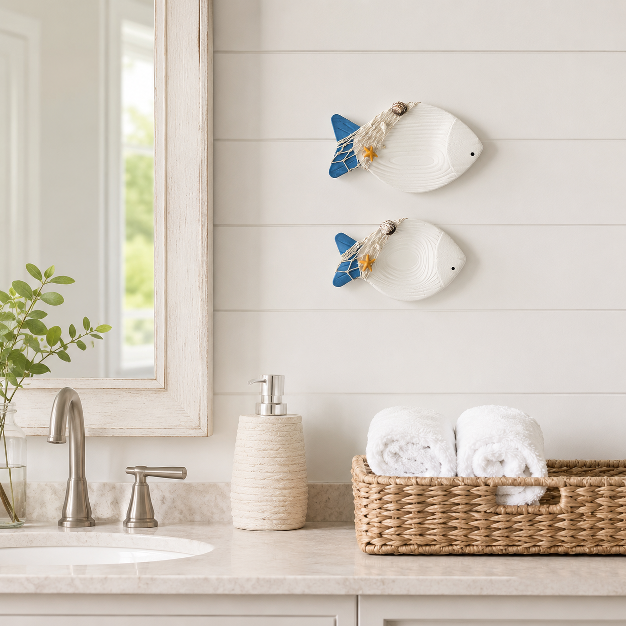 🐟 Coastal Wooden Fish Wall Decor Set