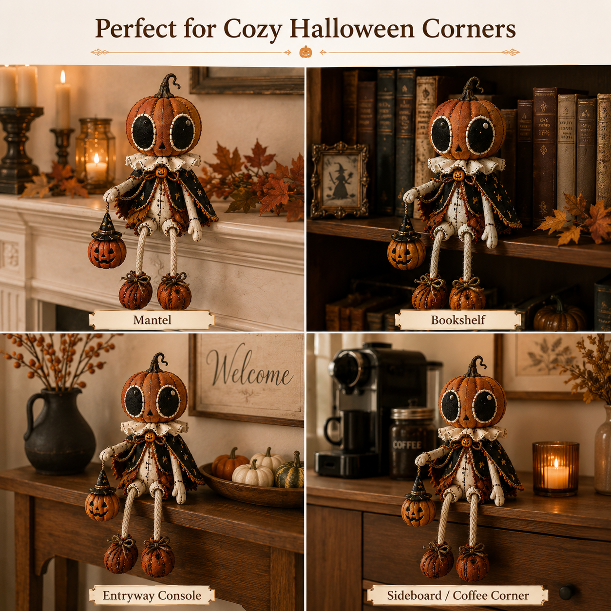 🎃 Vintage Pumpkin Head Dangling Leg Halloween Doll