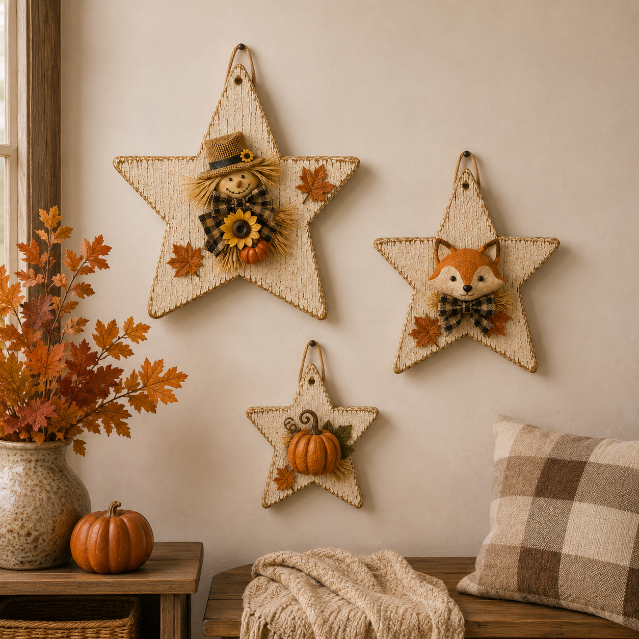 Rustic Seasonal Star Wall Decor Set – 3-Piece
